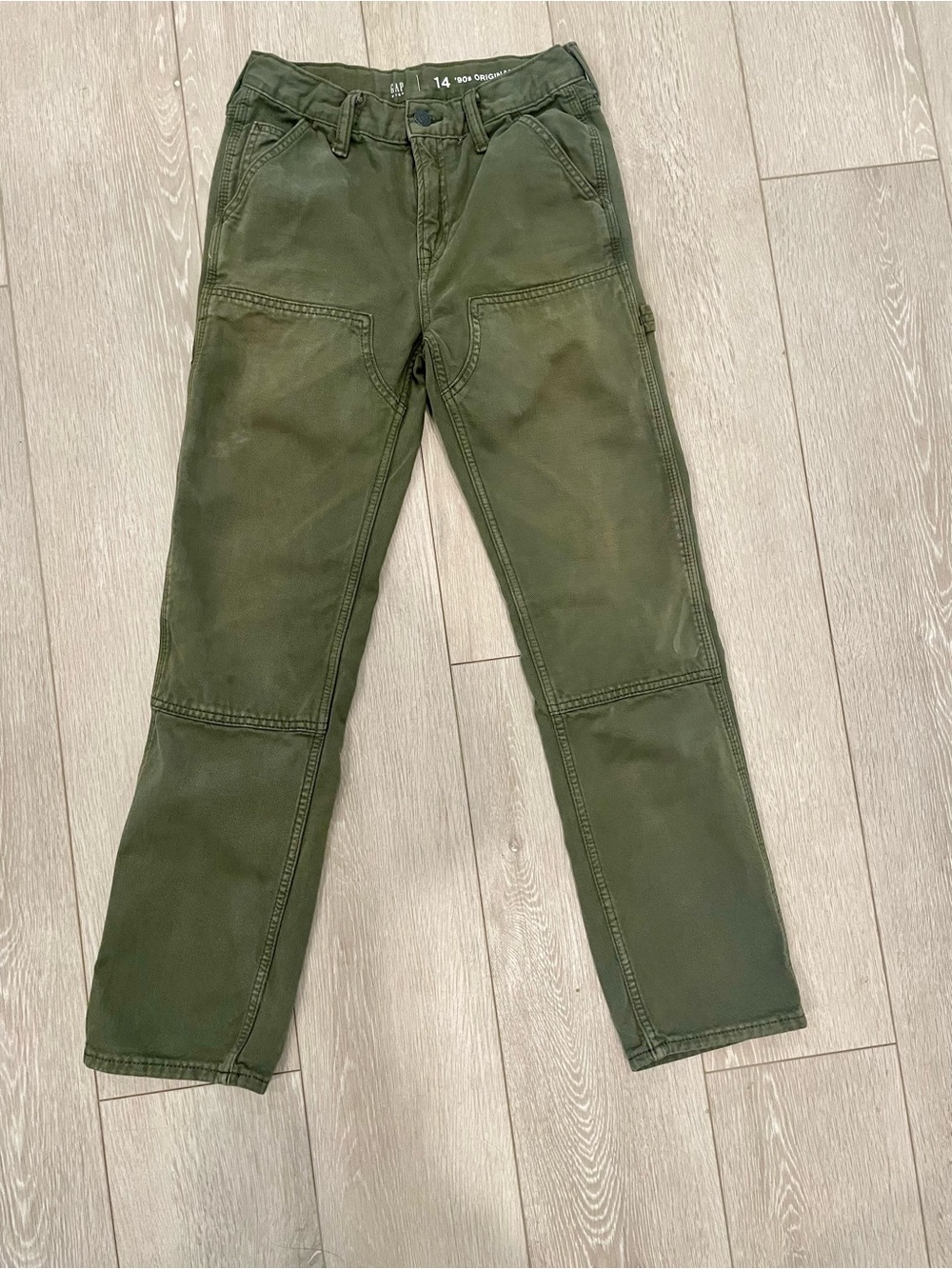 Gap Kids 90s Original Straight Double Knee Carpenter Jeans Olive Green Size 14